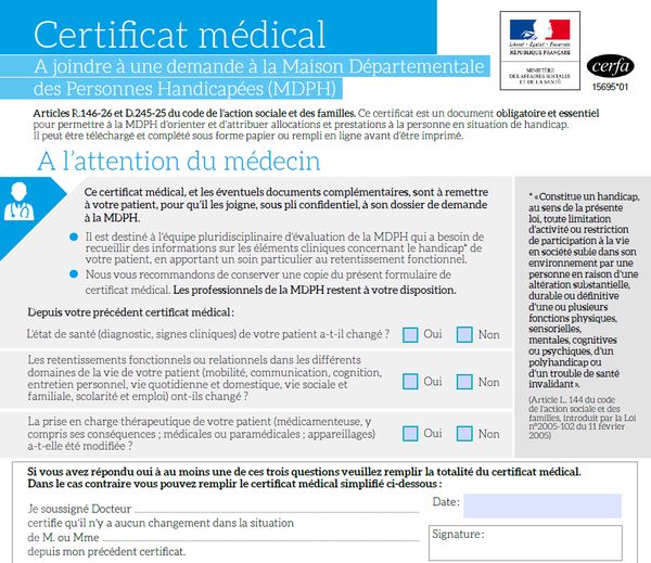 Certificat médical cerfa 15695 01